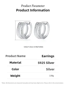 Detail view of double-layer S925 sterling silver hoop earrings with pavé cubic zirconia