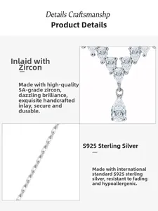 Detail of S925 sterling silver V-shape pendant with 5A pear-cut zircon and silver chain