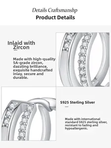 Detailed macro view of S925 sterling silver earrings with inlaid 5A cubic zirconia stones