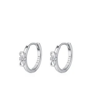 S925 Sterling Silver Bow Knot Hoop Earrings For Women Minimalist Elegant Zirconia Inlaid Figure 8 Ear Buckle Fashion Jewelry