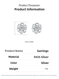 Detail view of S925 sterling silver flower stud earrings with size 0.76cm measurements