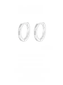 Close-up of S925 sterling silver hoop earrings with micro-set cubic zirconia and S925 hallmark