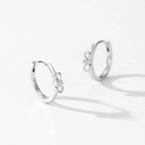 Minimalist S925 sterling silver bowknot hoop earrings with sparkling cubic zirconia