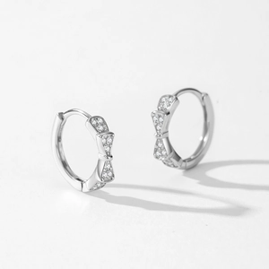 Elegant S925 sterling silver bow hoop earrings with sparkling cubic zirconia stones