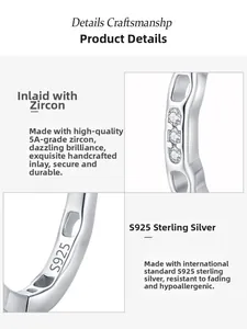 Detail view of S925 sterling silver ring featuring three micro-set 5A cubic zirconia stones