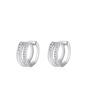 925 Sterling Silver Double Layer Mobius Hoop Earrings For Women Fashion Geometric Zirconia Inlaid Trendy Jewelry Gift