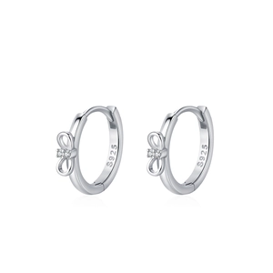Elegant S925 sterling silver bowknot hoop earrings with sparkling zircon accents