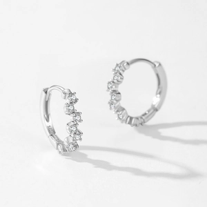 Sparkling S925 sterling silver hoop earrings with clear zircon stones for women