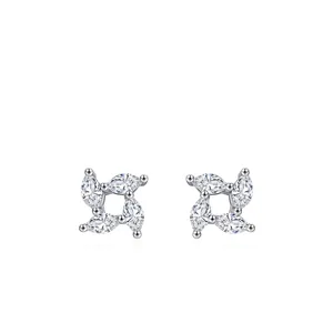 925 Sterling Silver Windmill Stud Earrings For Women Tiny Marquise Cut Zirconia Inlaid Geometric Jewelry Minimalist Gift