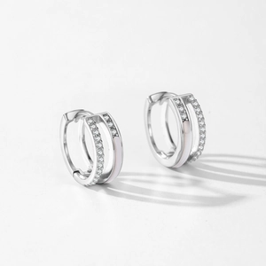 S925 sterling silver double-layer Mobius earrings with white zircon pavé and enamel inlay