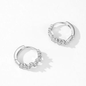 Polished S925 sterling silver huggie earrings with pavé-set sparkling cubic zirconia