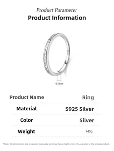 Détail des dimensions de la bague en argent S925 et motifs de cœur avec zircone