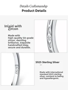 Détail macro de la bague en argent S925 avec zircon 5A et motifs de cœur évidés