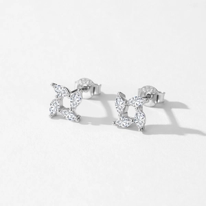 Elegant S925 sterling silver windmill stud earrings with sparkling marquise cut cubic zirconia