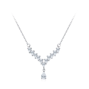 Elegant S925 sterling silver V-shape necklace featuring sparkling pear-cut zircon pendants