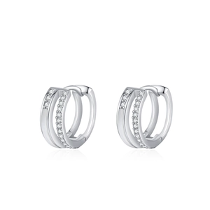 S925 sterling silver double-layer Mobius hoop earrings with sparkling zircon accents