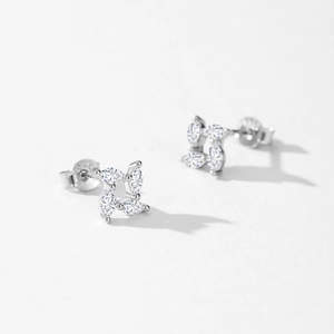 Elegant S925 sterling silver windmill stud earrings with marquise-cut cubic zirconia stones
