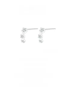 Close-up of curved S925 sterling silver stud earrings with three sparkling zircons