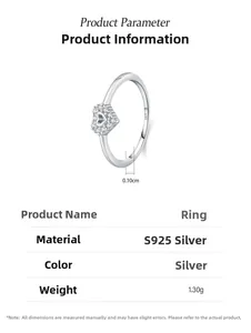 Detail showing 0.10cm width and 1.30g weight of an S925 silver hollow heart ring