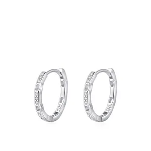 Elegant 925 Sterling Silver Geometric Hoop Earrings For Women Inlaid With Zirconia Minimalist Fashion Commuter Jewelry