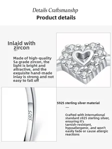 Detailed macro view of S925 sterling silver heart ring with hand-set 5A cubic zirconia