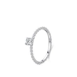 Elegant 925 Sterling Silver Beaded Band Ring For Women Minimalist Sparkling Round Zirconia Inlaid Fashion Jewelry Index Finger Ring