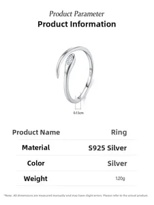 Macro view of S925 sterling silver snake ring with marquise zircon and product parameters