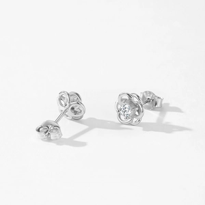 S925 sterling silver hollow flower earrings with sparkling cubic zirconia crystals