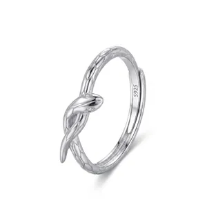 925 Sterling Silver Snake Ring For Women Adjustable Open Finger Ring Zirconia Inlaid Minimalist Animal Fashion Jewelry Gift