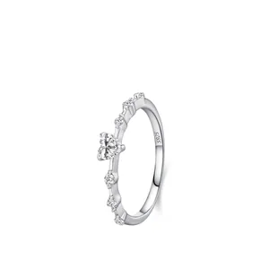 925 Sterling Silver Heart Zirconia Ring Elegant Sparkling Inlaid Romantic Sweet Fine Band Finger Ring Fashion Jewelry For Women