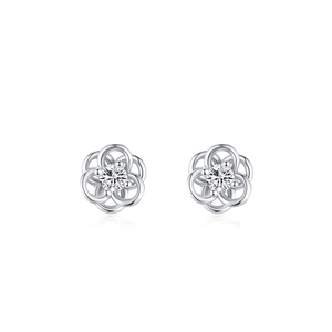 Elegant S925 sterling silver hollow flower stud earrings with sparkling round zircon accents