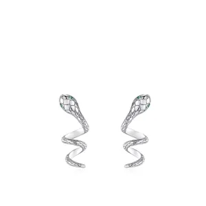 Boucles d'Oreilles Clous Serpent en Argent Sterling 925 pour Femmes Design de Niche Spirale Serpent avec Yeux en Zirconia Vert Bijoux