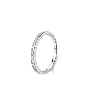 Bague en Argent Sterling 925 Cœur pour Femmes Texture Géométrique Zirconia Incrusté Minimaliste Bague de Doigt Bijoux