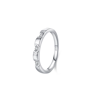 S925 sterling silver geometric wave ring featuring three prong-set cubic zirconia stones