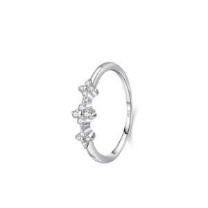 Bague élégante en argent S925 avec trois motifs floraux empilés et pierres de zircon