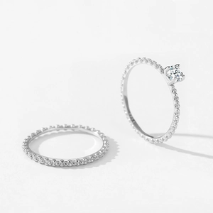 Minimalistisches S925 Sterlingsilber Perlenring-Set mit funkelndem Solitär-Stein für Damen