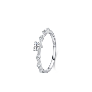 Elegant 925 sterling silver heart ring with shimmering pavé diamonds on white background