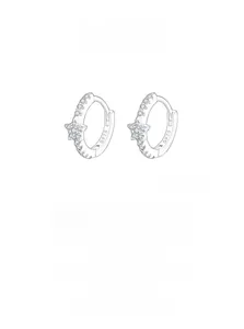 Close-up of S925 sterling silver star hoop earrings featuring micro-set zircon stones