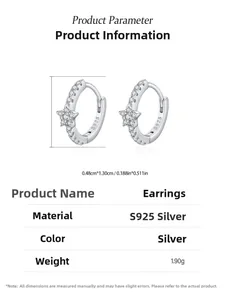 Detailed view of S925 sterling silver star earrings with micro-pave cubic zirconia