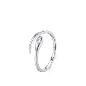 925 Sterling Silver Snake Open Ring For Women Adjustable Sparkle Zirconia Minimalist Animal Design Luxury Hand Jewelry Gift