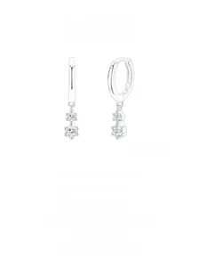 Close-up of S925 sterling silver hoop earrings with two vertical round-cut cubic zirconia