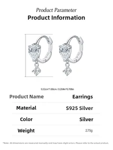 Detailed view of S925 sterling silver pear-shaped zircon earrings with 2.75g weight mark