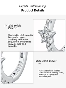 Macro detail of S925 sterling silver star earring with 5A grade cubic zirconia stones
