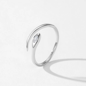 925 Sterling Silver snake open ring with sparkling marquise diamond on white background