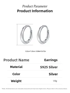 Detail view showing S925 silver earring dimensions 0.22cm by 1.20cm and 1.10g weight