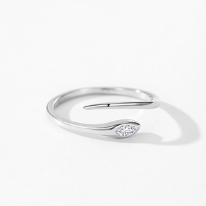Elegant 925 sterling silver snake-style open ring featuring a marquise cut sparkling zircon