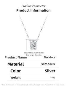 Detailed specs of S925 sterling silver cube pendant necklace with zircon stone inlay