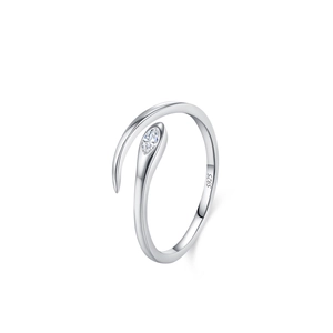 925 sterling silver snake-shaped wrap ring with marquise-cut crystal in a minimalist design
