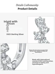 Macro detail of S925 sterling silver earrings with brilliant 5A cubic zirconia stones