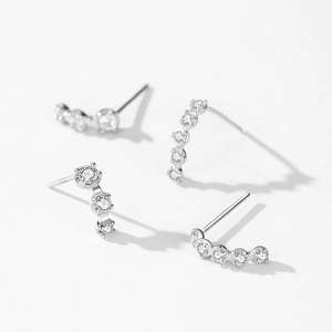 Elegant S925 sterling silver stud earrings with sparkling cubic zirconia row